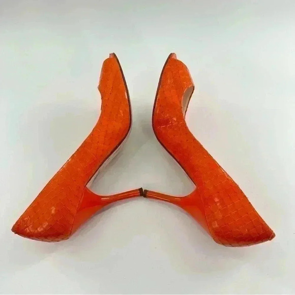 Enzo Angiolini heels sz 8 orange leather snakeskin embossed vintage y2k bright - Picture 6 of 13